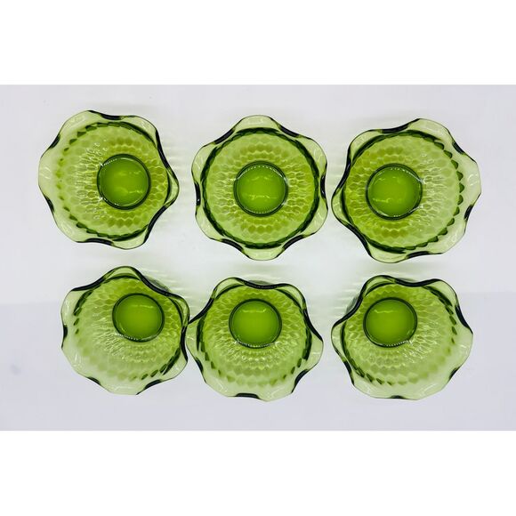 Vintage Avocado Green Glass Dish Ruffled Scalloped Edges Textured Pattern‎ - Picture 1 of 13
